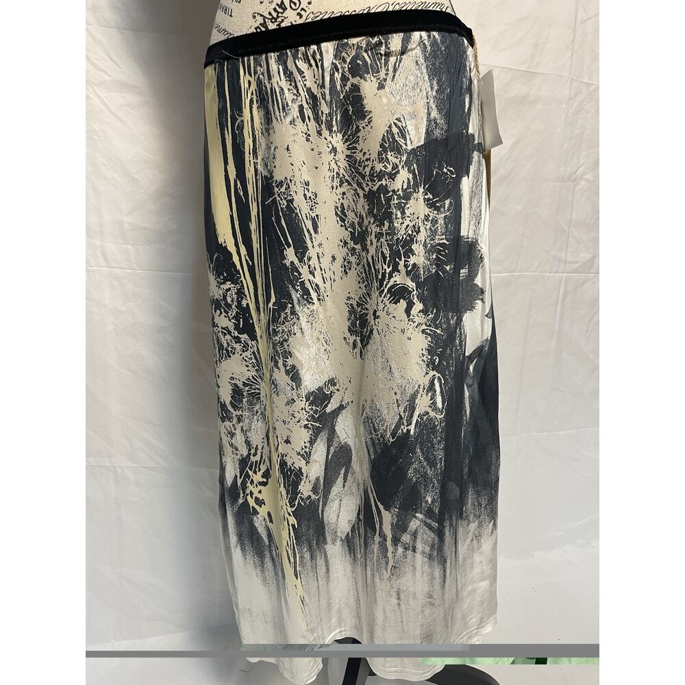 GoSilk Abstract Print Washable Silk Midi Skirt Black Ivory Size M Nordstrom